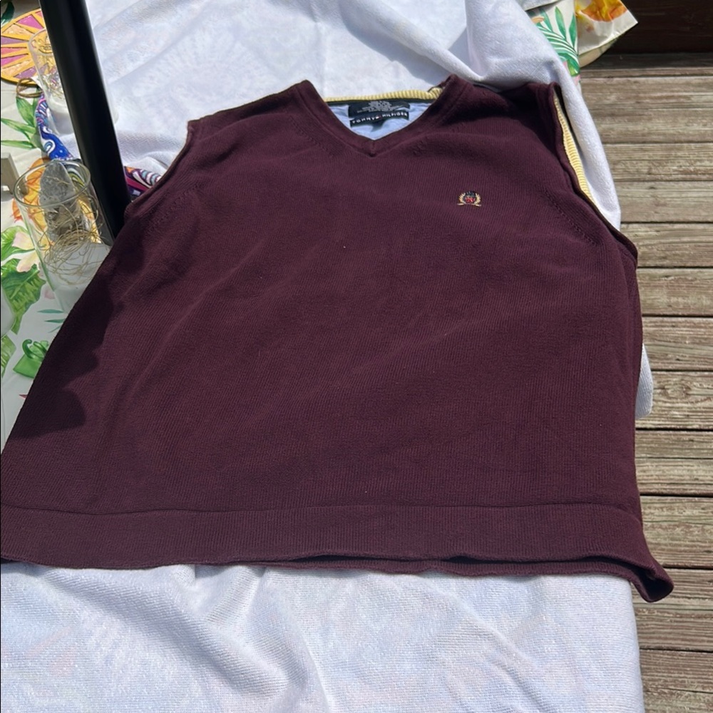 Tommy Hilfiger Plum Wine  V-Neck Sweater Vest XL- Cotton